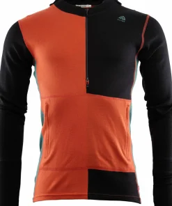 Men's WarmWool Hoodsweater with Zip Jet Black/Red Clay/North Atlantic Underställ Herr
