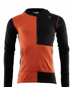 Men's WarmWool Hoodsweater with Zip Jet Black/Red Clay/North Atlantic Underställ Herr