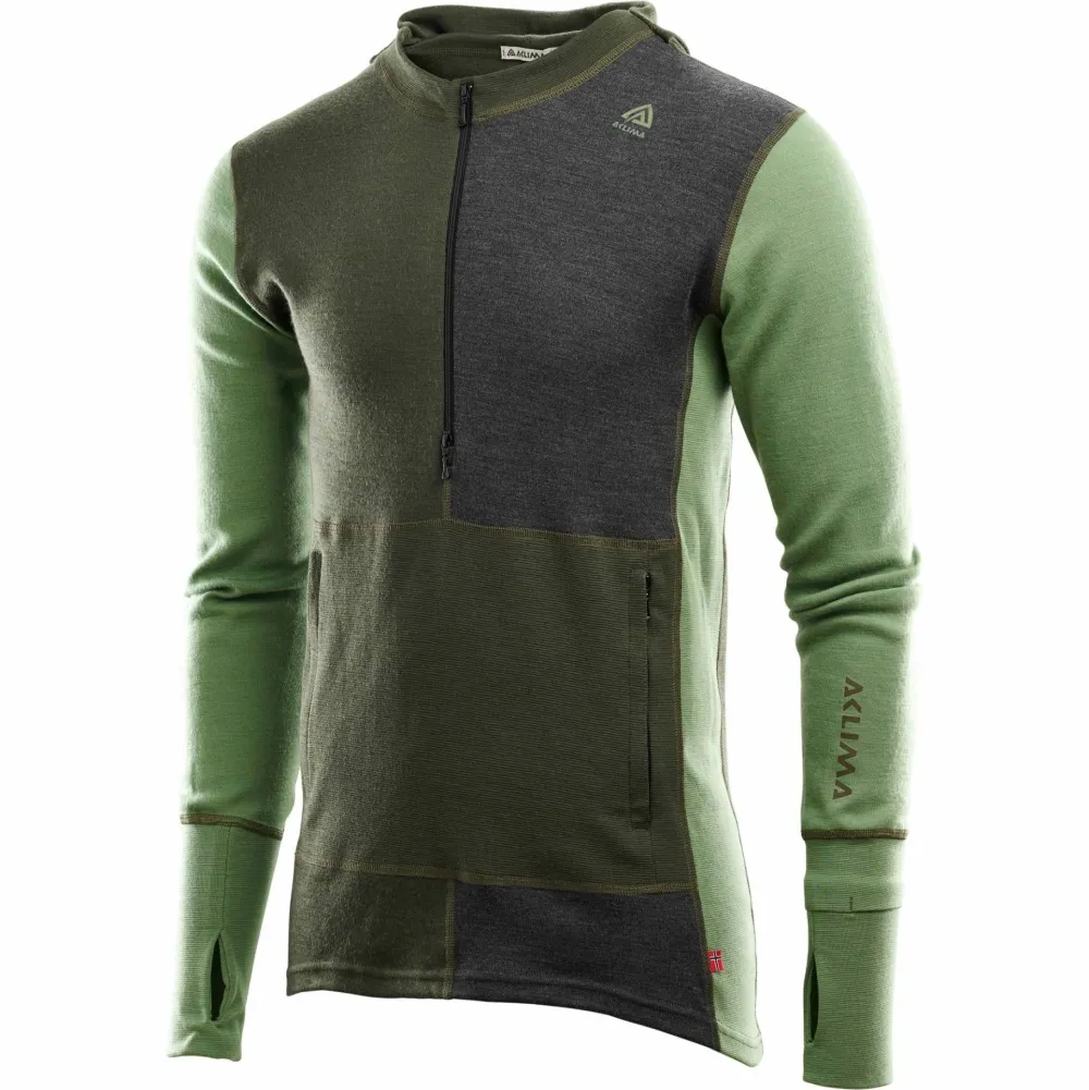 Aclima Men's WarmWool Hoodsweater with Zip Olive Night/Dill/Marengo Olive Night / Dill / Marengo Hot