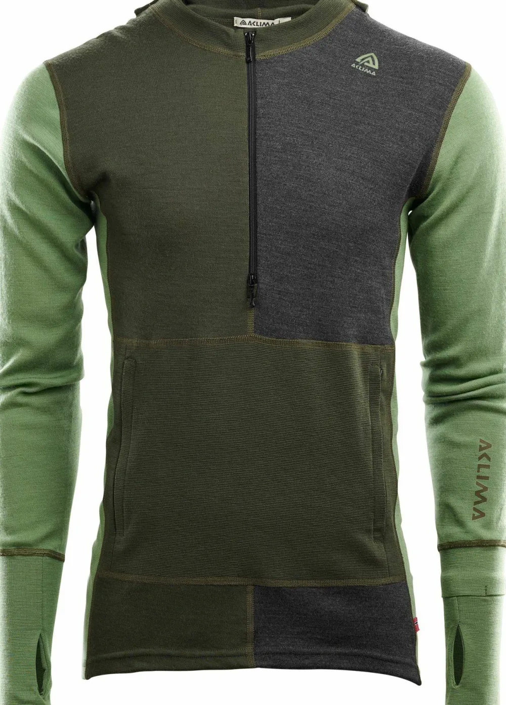 Aclima Men's WarmWool Hoodsweater with Zip Olive Night/Dill/Marengo Olive Night / Dill / Marengo Hot