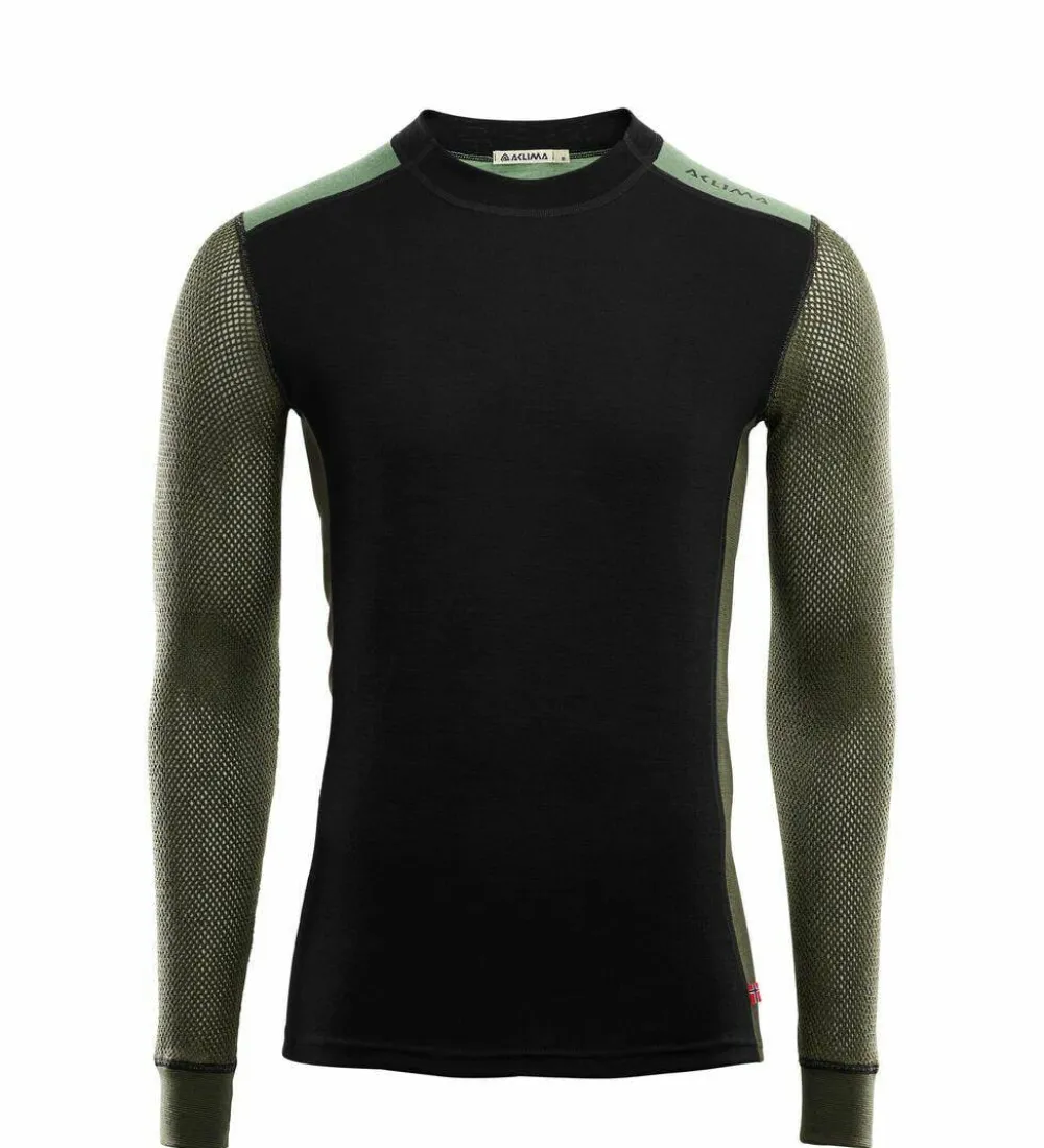 Men's WoolNet Hybrid Crew Neck Jet Black/Olive Night/Dill Underställ Herr