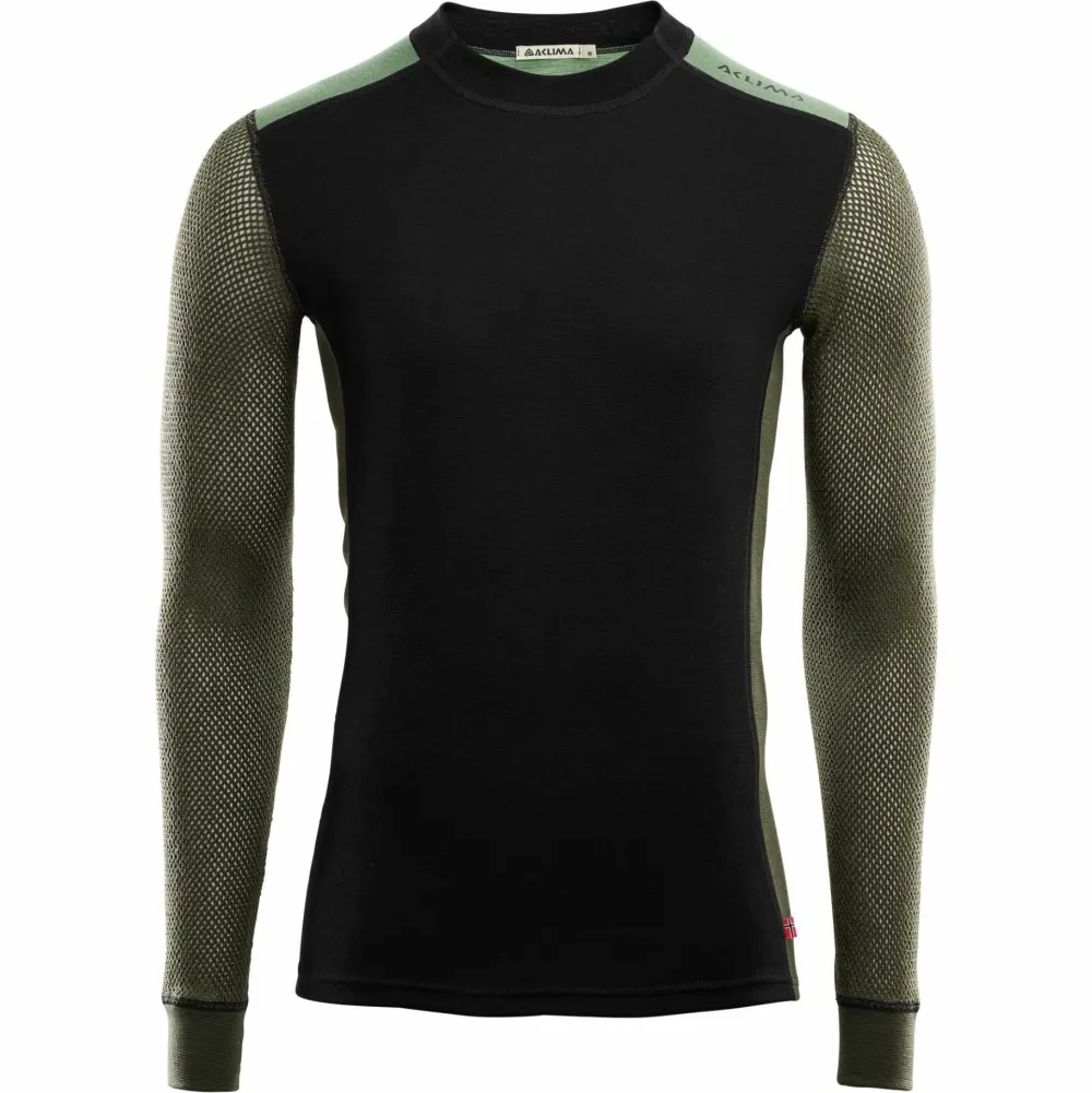 Men's WoolNet Hybrid Crew Neck Jet Black/Olive Night/Dill Underställ Herr