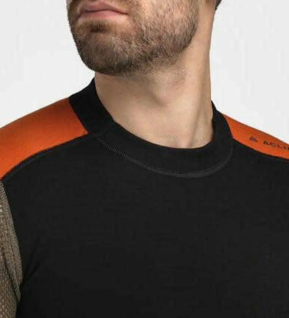Aclima Men's WoolNet Hybrid Crew Neck Jet Black/Tarmac/Gold Flame