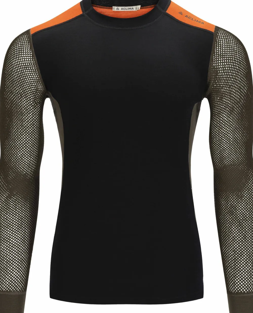 Aclima Men's WoolNet Hybrid Crew Neck Jet Black/Tarmac/Gold Flame