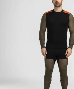 Aclima Men's WoolNet Hybrid Crew Neck Jet Black/Tarmac/Gold Flame