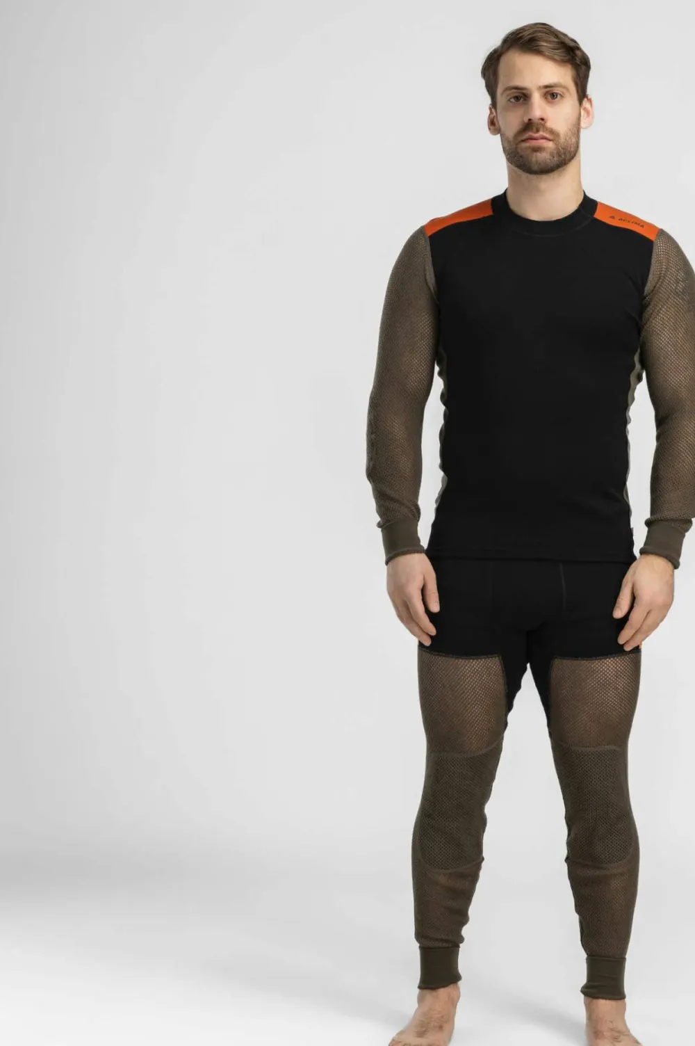 Aclima Men's WoolNet Hybrid Crew Neck Jet Black/Tarmac/Gold Flame