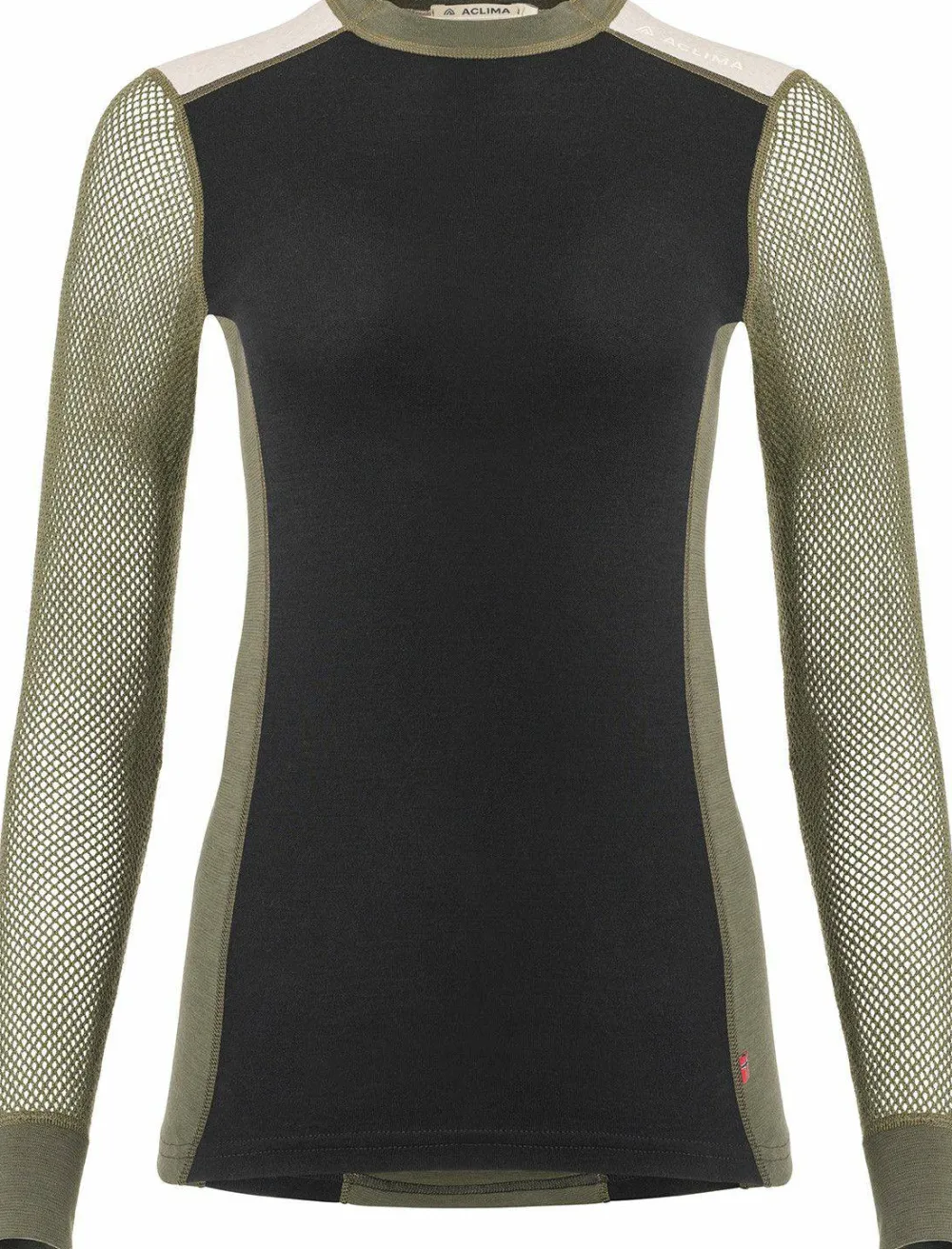 Aclima Women's WoolNet Hybrid Crew Neck Jet Black/Tarmac/Beige Melange