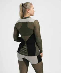 Aclima Women's WoolNet Hybrid Crew Neck Jet Black/Tarmac/Beige Melange