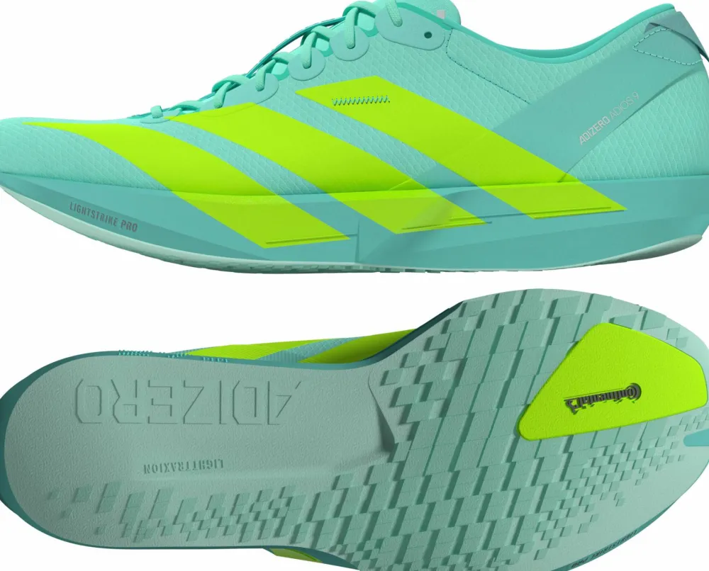 Best Men's Adizero Adios 9 Flash Aqua/Lucid Lemon/Zero Metalic Löparskor Herr