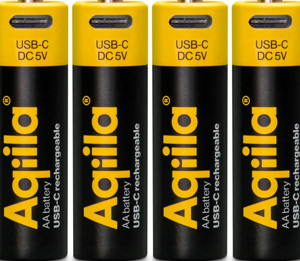 Aqiila USB-C Rechargeable AA Battery (1,5V / 2000mAh) 4-pack Black Sale