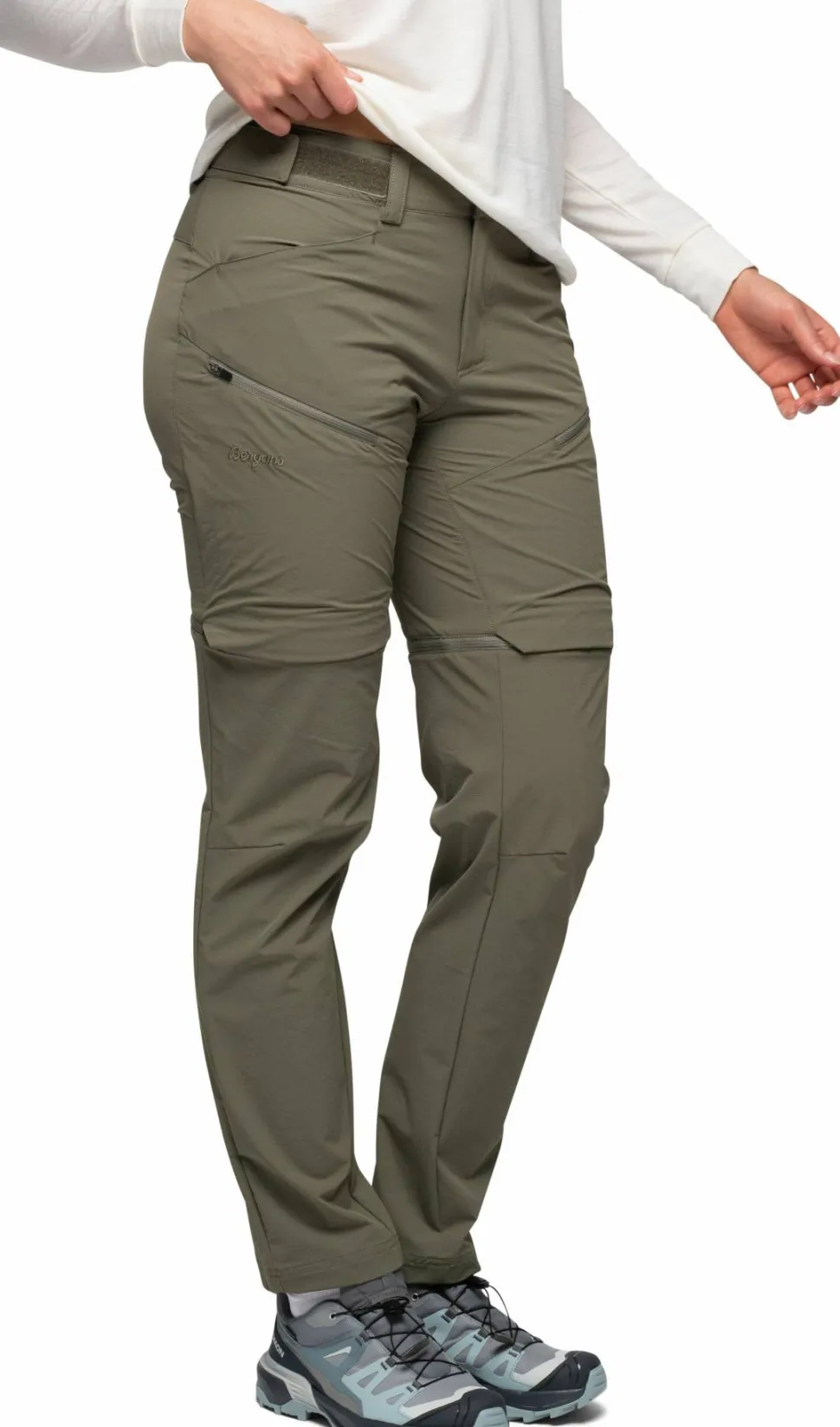 Bergans Women's Convertible Zip-Off Softshell Pants Green Mud