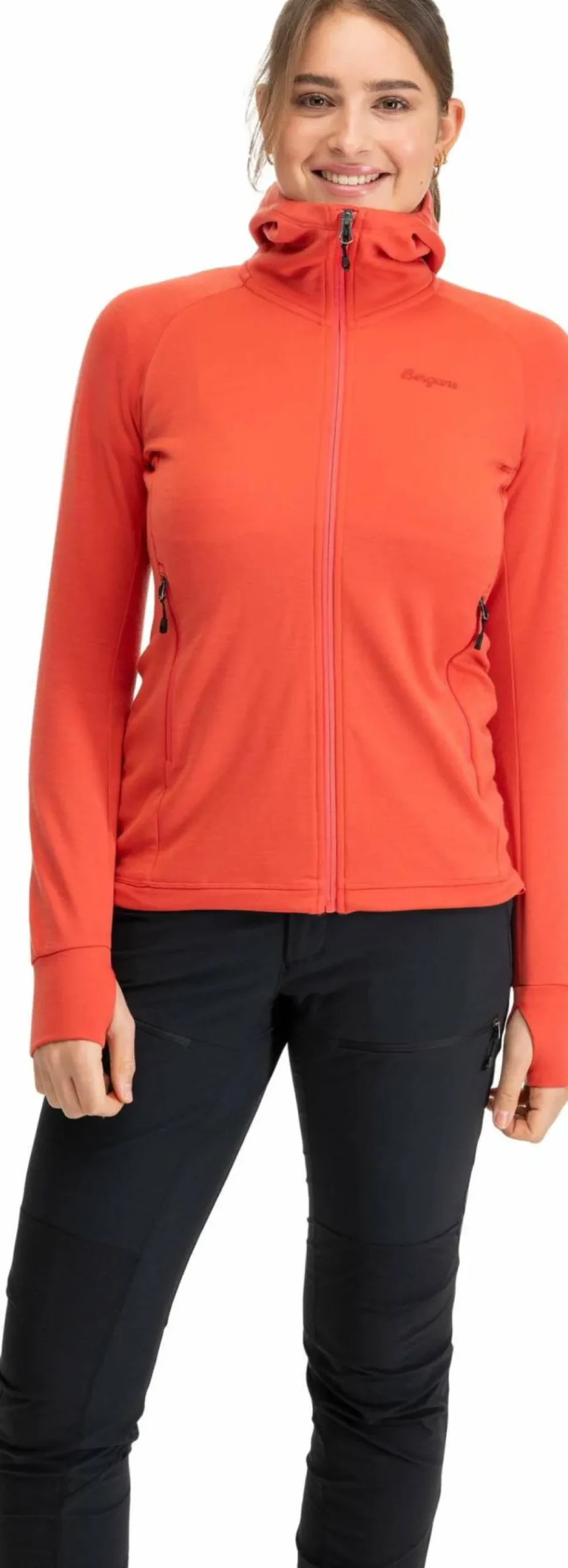 Bergans Women's Rabot Merino Tech Midlayer Hoodie Peachy Red