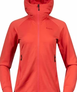 Bergans Women's Rabot Merino Tech Midlayer Hoodie Peachy Red