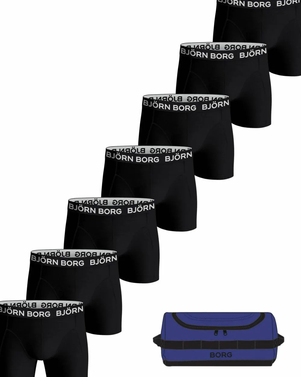 Björn Borg Men's Cotton Stretch Boxer + Wash Bag 7p Multipack 1 New