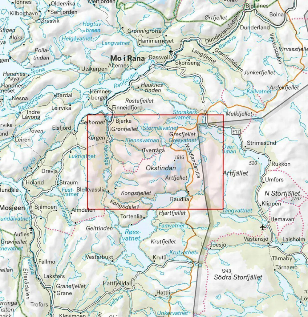 Calazo förlag Okstindan 1:25 000 Alpine map