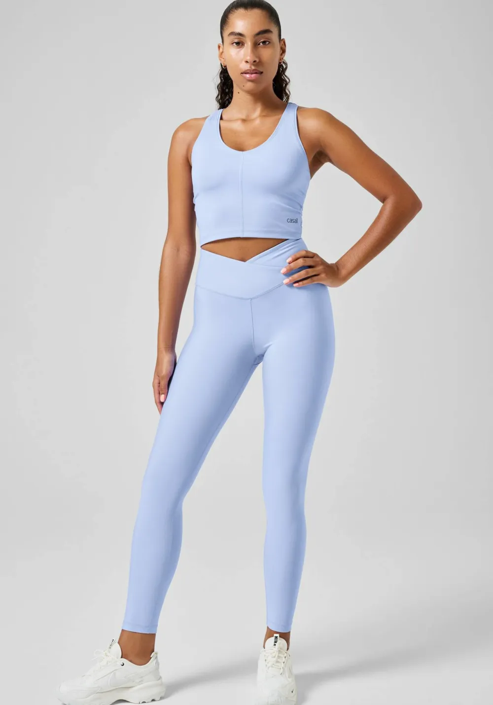 Casall Women's Overlap High Waist Tights Breeze Blue New