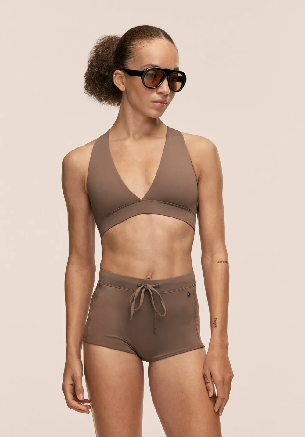 Casall Women's V-Neck Crossback Bikini Top Warm Khaki