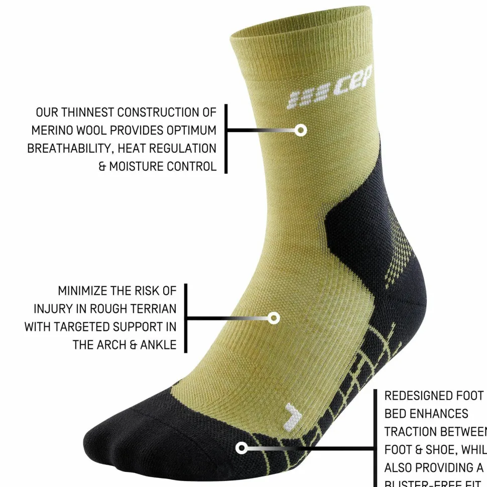 CEP Men's Hiking Light Merino Mid Cut Compression Socks Light Olive