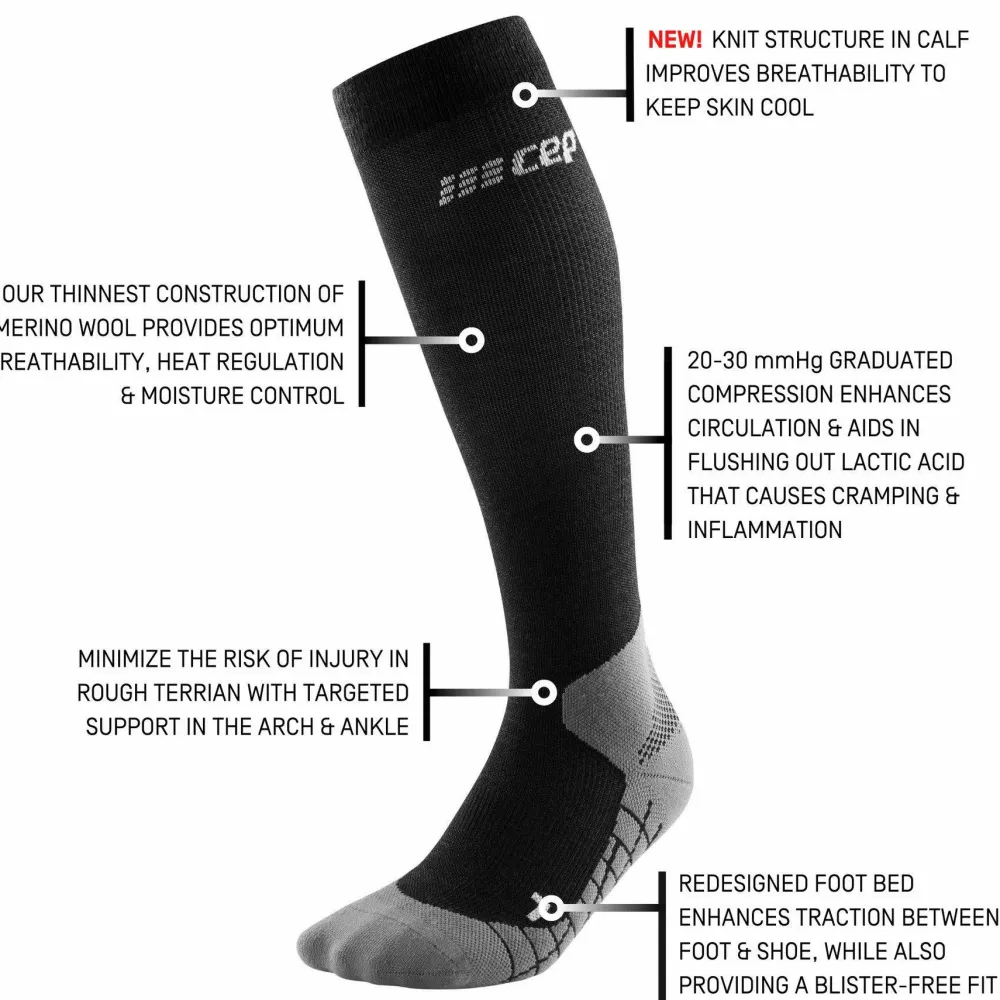 CEP Women's Hiking Light Merino Tall Compression Socks Black Clearance