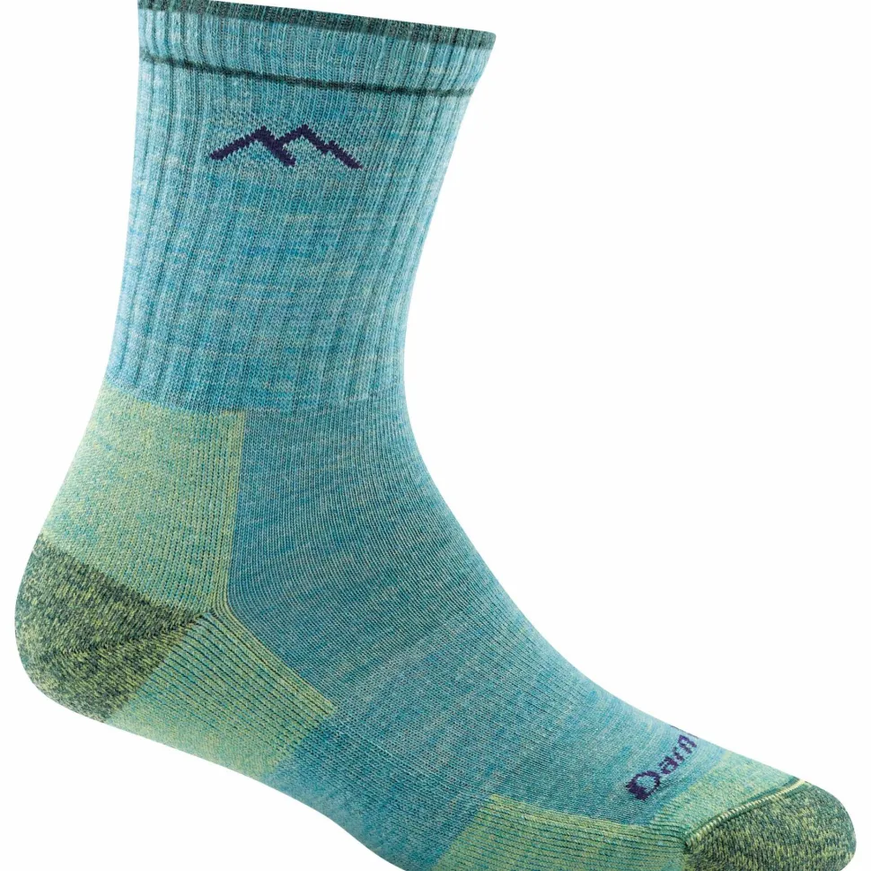 Darn Tough Women's Hiker Micro Crew Midweight Hiking Sock Cushion Aqua Heather