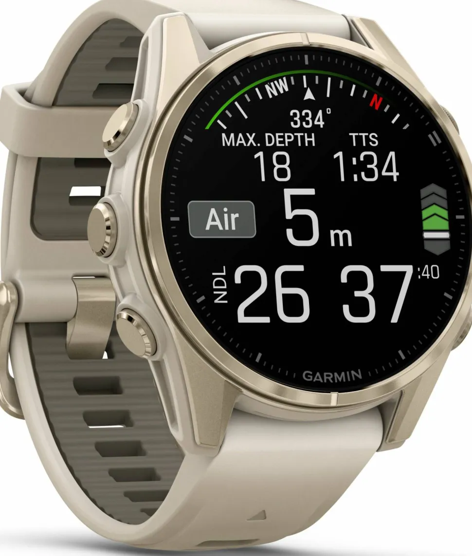 Garmin Fenix 8 Amoled 43mm, Sapphire Soft Gold - Fog Grey/Sandstone Silicone Strap