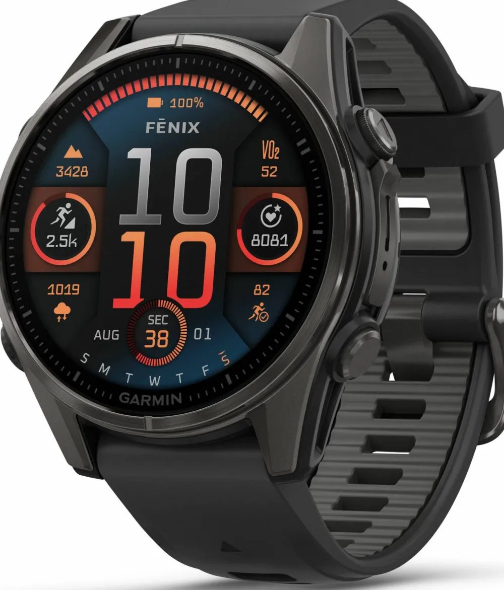 Clearance Fenix 8 Amoled 43mm, Sapphire Carbon Gray DLC Titanium - Black/Pebble Grey Silicone Strap Elektronik|Träning