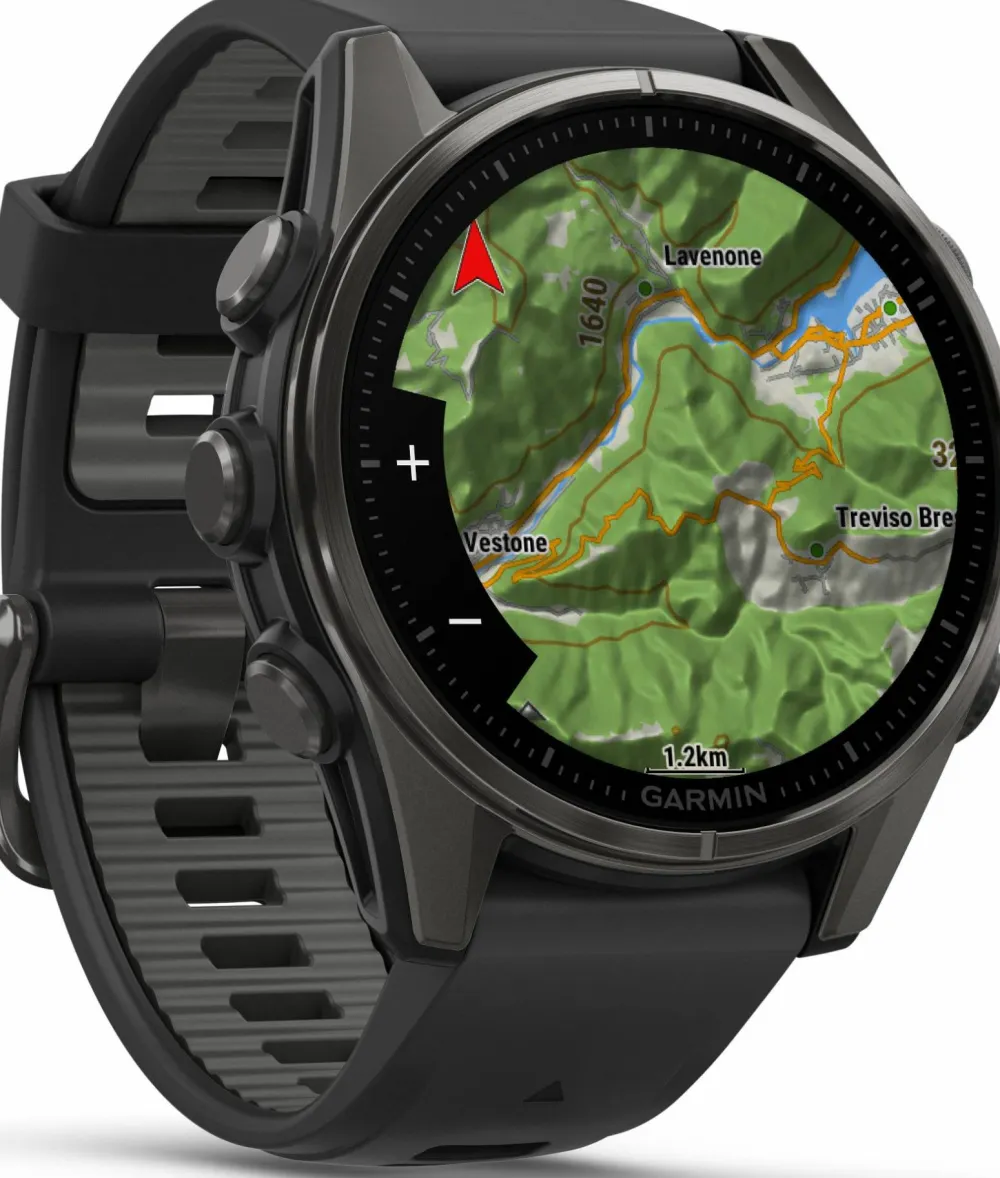 Clearance Fenix 8 Amoled 43mm, Sapphire Carbon Gray DLC Titanium - Black/Pebble Grey Silicone Strap Elektronik|Träning