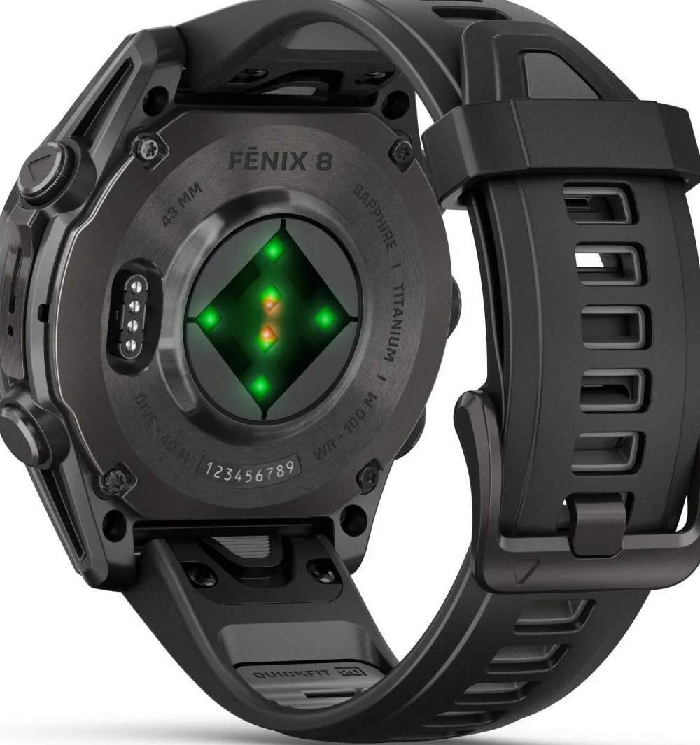 Clearance Fenix 8 Amoled 43mm, Sapphire Carbon Gray DLC Titanium - Black/Pebble Grey Silicone Strap Elektronik|Träning