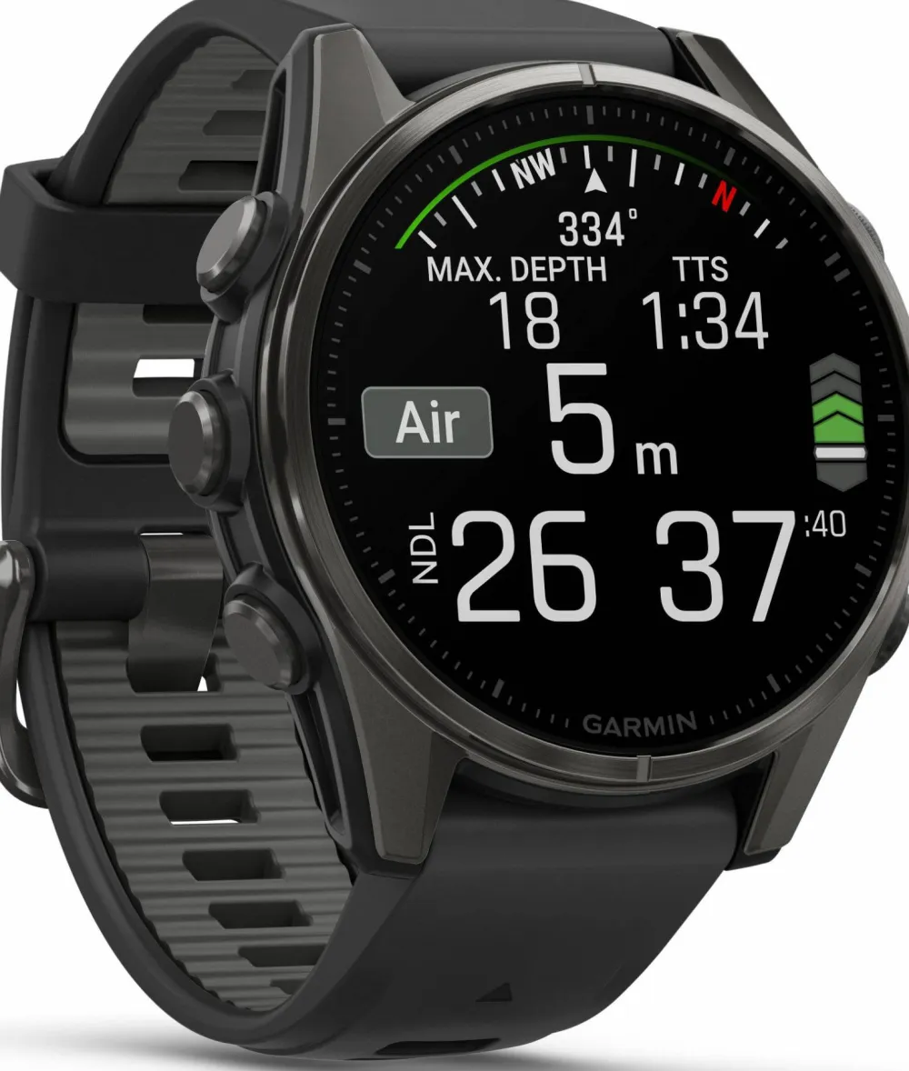Clearance Fenix 8 Amoled 43mm, Sapphire Carbon Gray DLC Titanium - Black/Pebble Grey Silicone Strap Elektronik|Träning