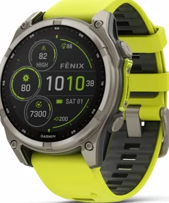 Garmin Fenix 8 Solar 47mm, Sapphire Solar Titanium - Amp Yellow/Graphite Silicone Strap