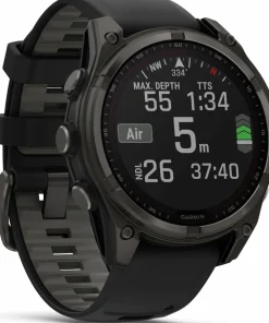Garmin Fenix 8 Solar 47mm, Sapphire Solar Carbon Gray DLC Titanium - Black/Pebble Grey Silicone Strap