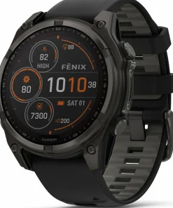 Garmin Fenix 8 Solar 47mm, Sapphire Solar Carbon Gray DLC Titanium - Black/Pebble Grey Silicone Strap