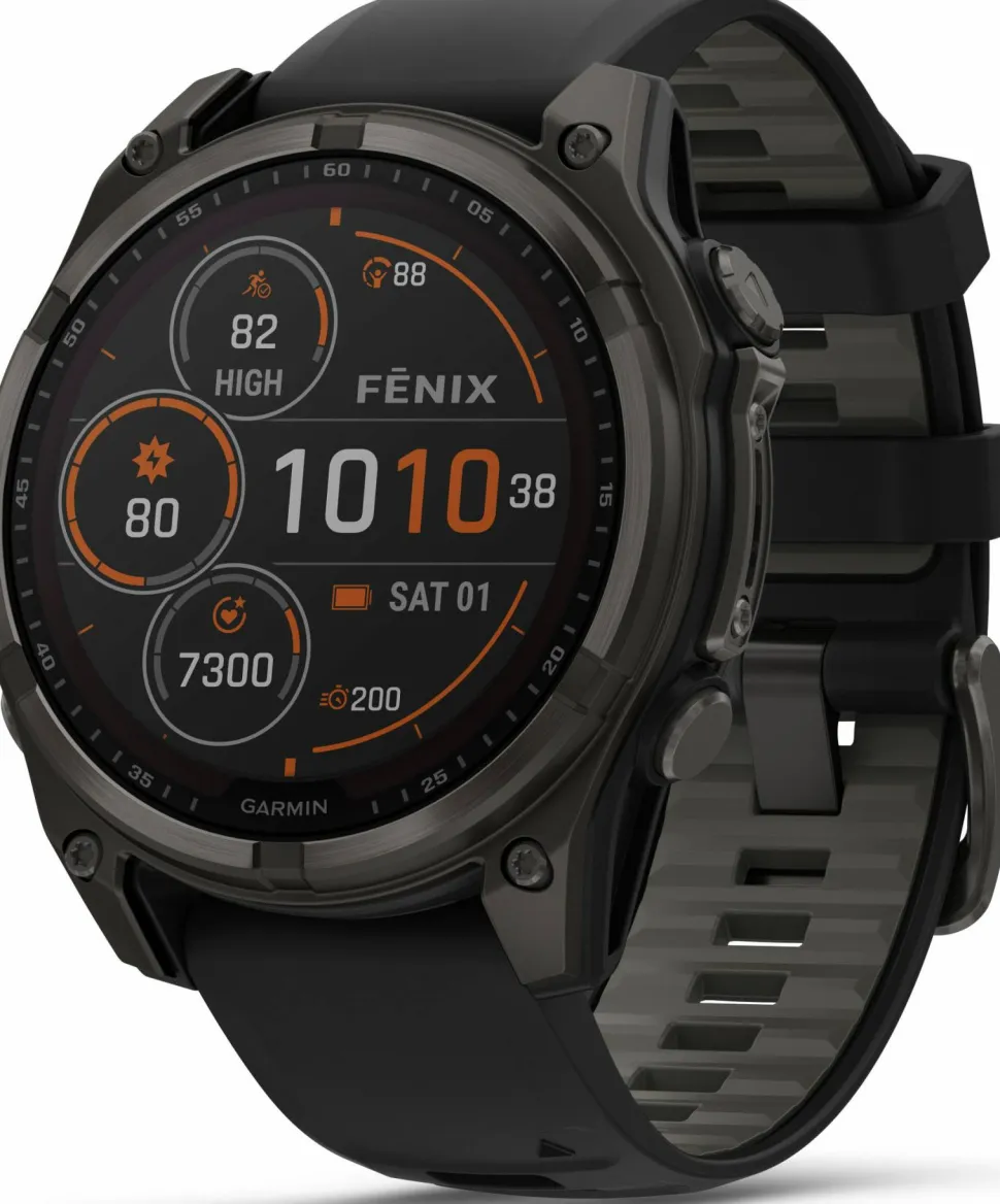 Garmin Fenix 8 Solar 47mm, Sapphire Solar Carbon Gray DLC Titanium - Black/Pebble Grey Silicone Strap
