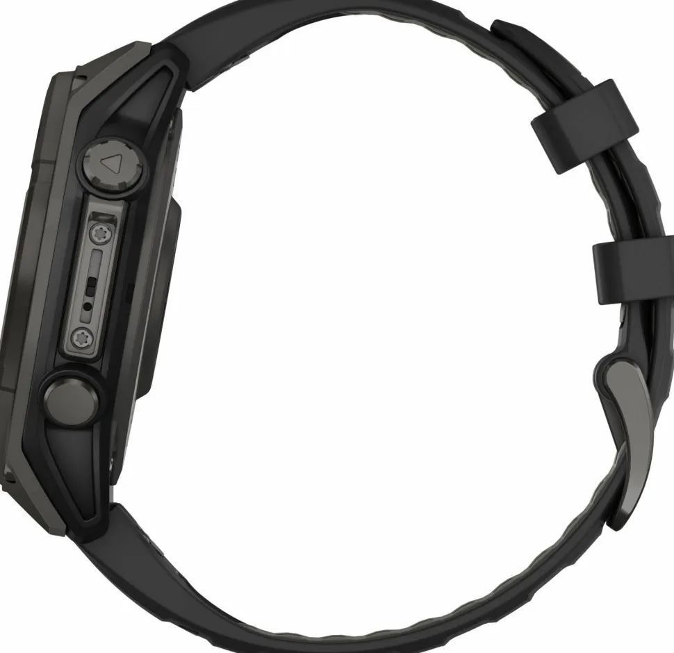Garmin Fenix 8 Solar 47mm, Sapphire Solar Carbon Gray DLC Titanium - Black/Pebble Grey Silicone Strap