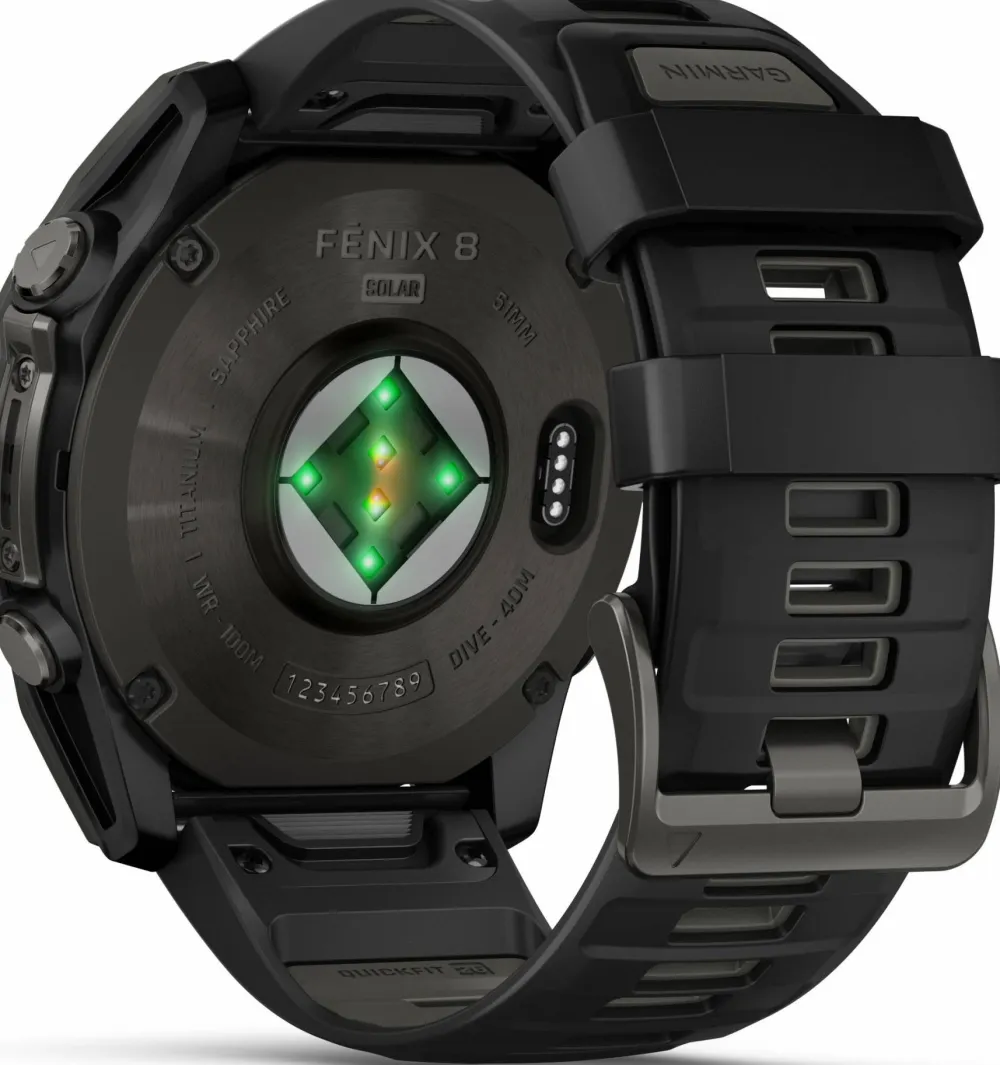 Garmin Fenix 8 Solar 51mm, Sapphire Solar Carbon Gray DLC Titanium - Black/Pebble Grey Silicone Strap Sale