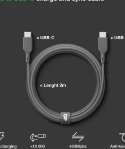 GP Batterier GP Essential Cable USB-C To USB-C 2m 100w Grey