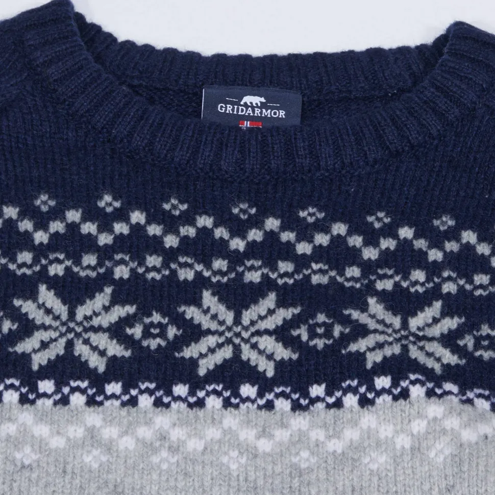 Gridarmor Kids' Snøkrystall Round Neck Ullgenser Light Grey/Dark Navy/White