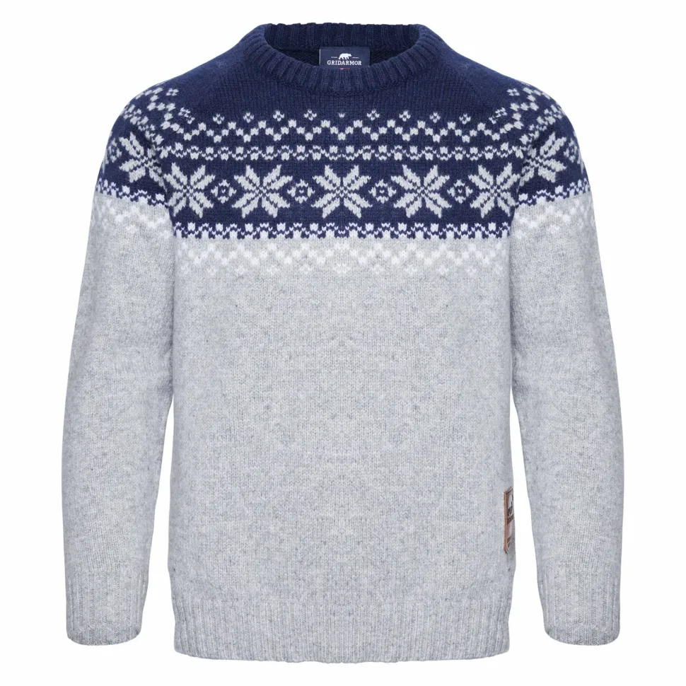 Gridarmor Kids' Snøkrystall Round Neck Ullgenser Light Grey/Dark Navy/White