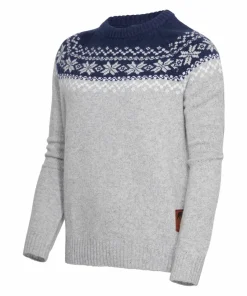 Gridarmor Women’s Snøkrystall Round Neck Ullgenser Light Grey/Dark Navy/White