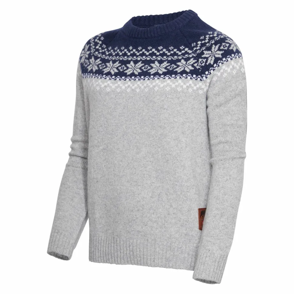 Gridarmor Women’s Snøkrystall Round Neck Ullgenser Light Grey/Dark Navy/White