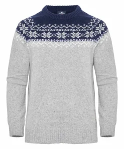 Gridarmor Women’s Snøkrystall Round Neck Ullgenser Light Grey/Dark Navy/White