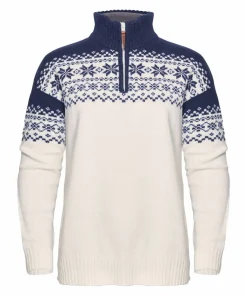 Gridarmor Women's Snøkrystall Half Zip Ullgenser White/Dark Navy
