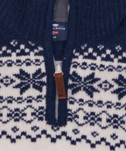 Gridarmor Women's Snøkrystall Half Zip Ullgenser White/Dark Navy