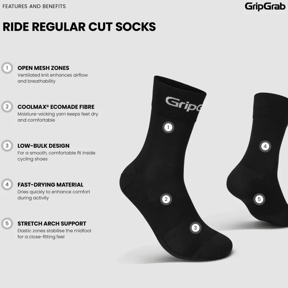 Gripgrab RIDE Regular Cut Socks 3-Pack Black New