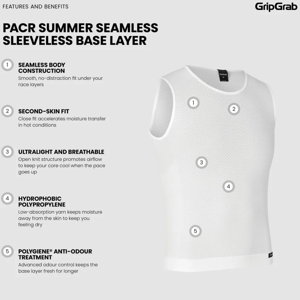 Gripgrab Unisex PACR Ultralight Seamless Sleeveless Base Layer White