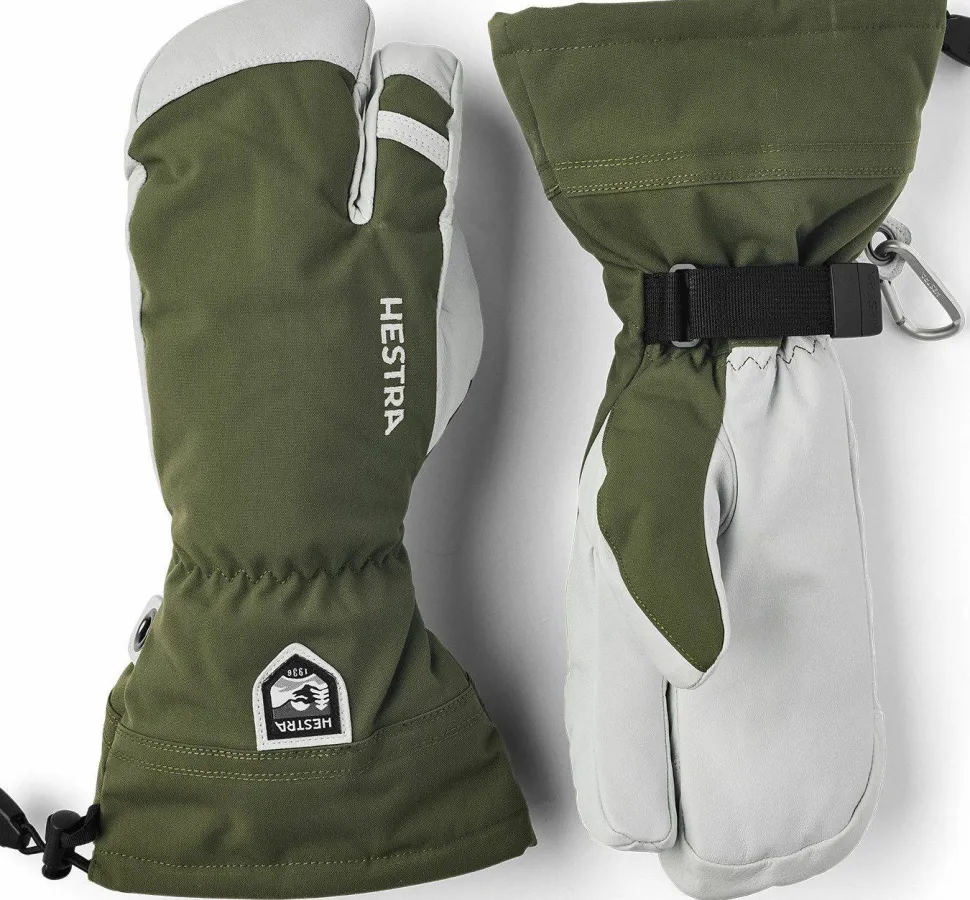 Hestra Army Leather Heli Ski 3-Finger Olive