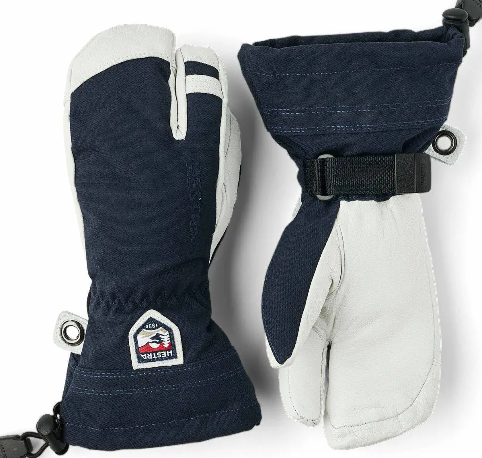 Hestra Juniors' Army Leather Heli Ski 3-Finger Navy