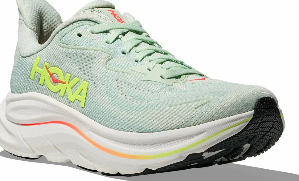 Hoka Women's Clifton 10 Wide Sea Glass/Neon Flame