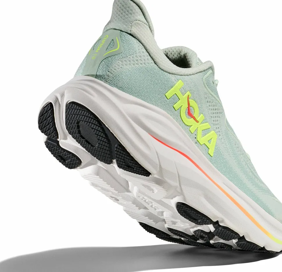 Hoka Women's Clifton 10 Wide Sea Glass/Neon Flame