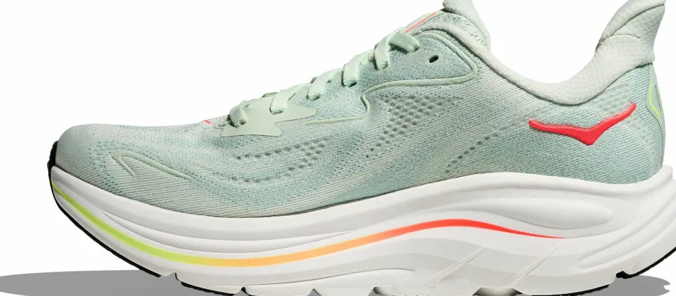 Hoka Women's Clifton 10 Wide Sea Glass/Neon Flame